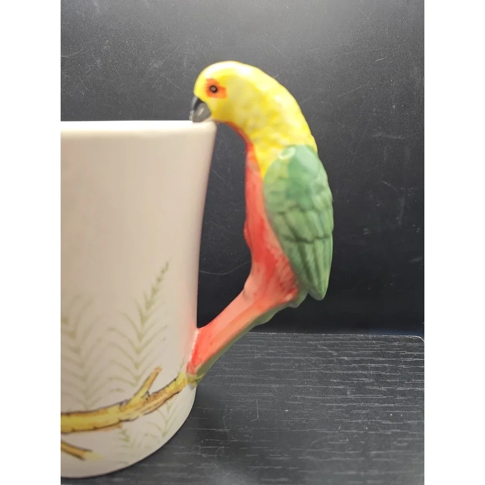 Pier 1 Parrot Bird Handle Large Coffee/Tea Mug  Green Yellow 5